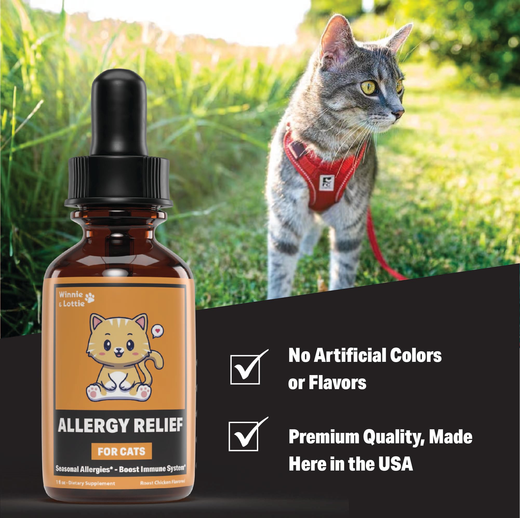 Natural Allergy Relief for Cats - Soothes Itchy Skin & Supports Immune Health | Hypoallergenic Cat Supplement with Vitamins | 1 fl oz | Ideal for Seasonal Allergies, Food Sensitivities & Skin Irritations