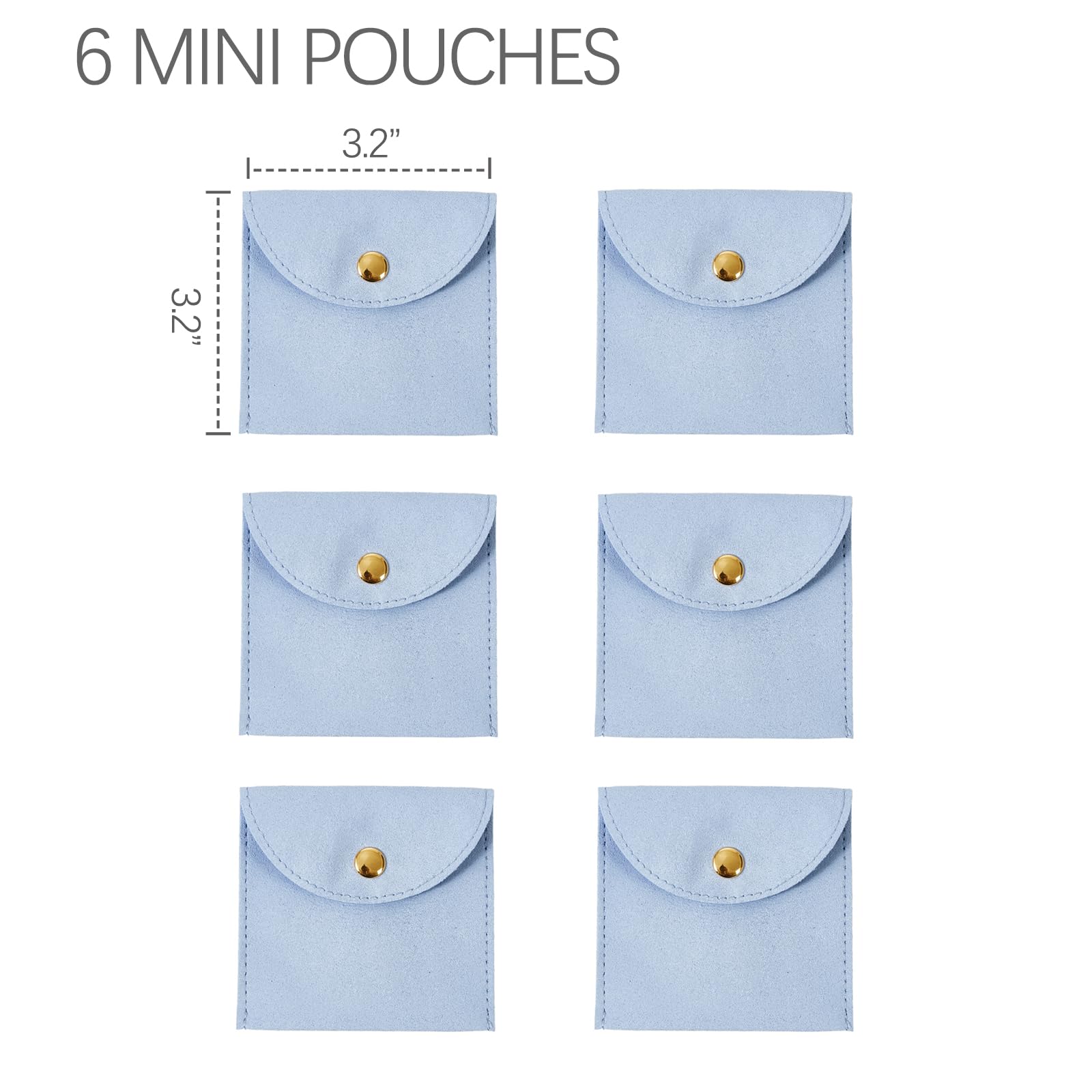 6-Piece Microfiber Jewelry Storage Bags - Premium Button Closure Gift Pouches for Earrings, Necklaces, Bracelets & Rings - Elegant Blue Bridesmaid Gift Packaging - Perfect for Travel, Wedding Favors & Jewelry Organization