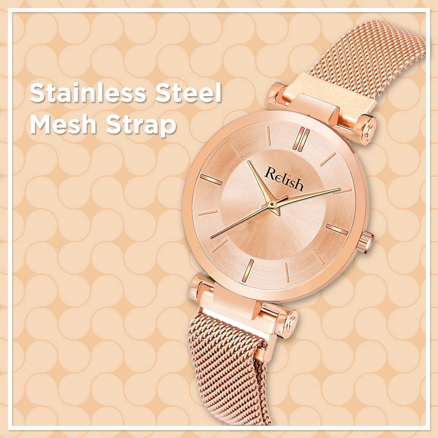 Relish Premium Series Rose Gold Magnetic Mesh Strap Analog Watch for Women & Girls - Elegant Gift for Her, Perfect for Office, Date Night & Special Occasions