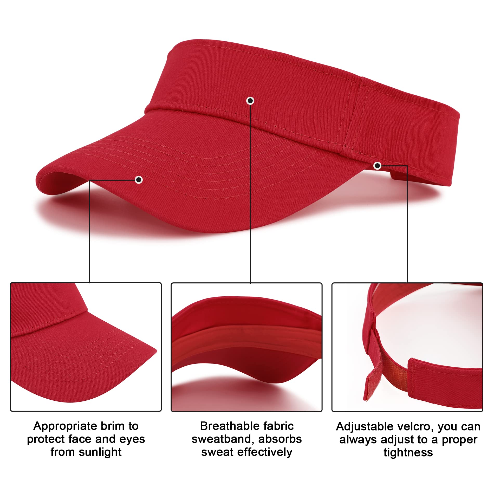Adjustable Cotton Sun Visor Hat for Men & Women - UPF 50+ Sun Protection Cap for Golf, Tennis, Running & Outdoor Activities