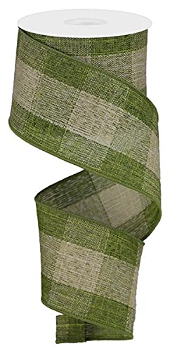 Premium Woven Canvas Large Check Wired Edge Ribbon - 10 Yards Moss Green (2.5 Inch Width) for Gift Wrapping, DIY Crafts, Home Decor & Wedding Decorations