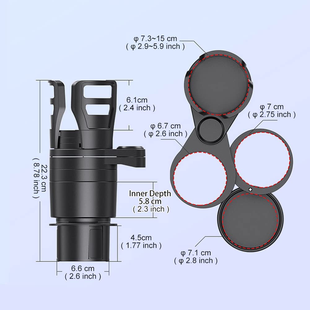 4 in 1 Car Cup Holder Extender - Multifunctional Car Organizer for Drinks, Bottles & Cups - Universal Vehicle Interior Accessories - Perfect for Road Trips, Commuting & Family Travel