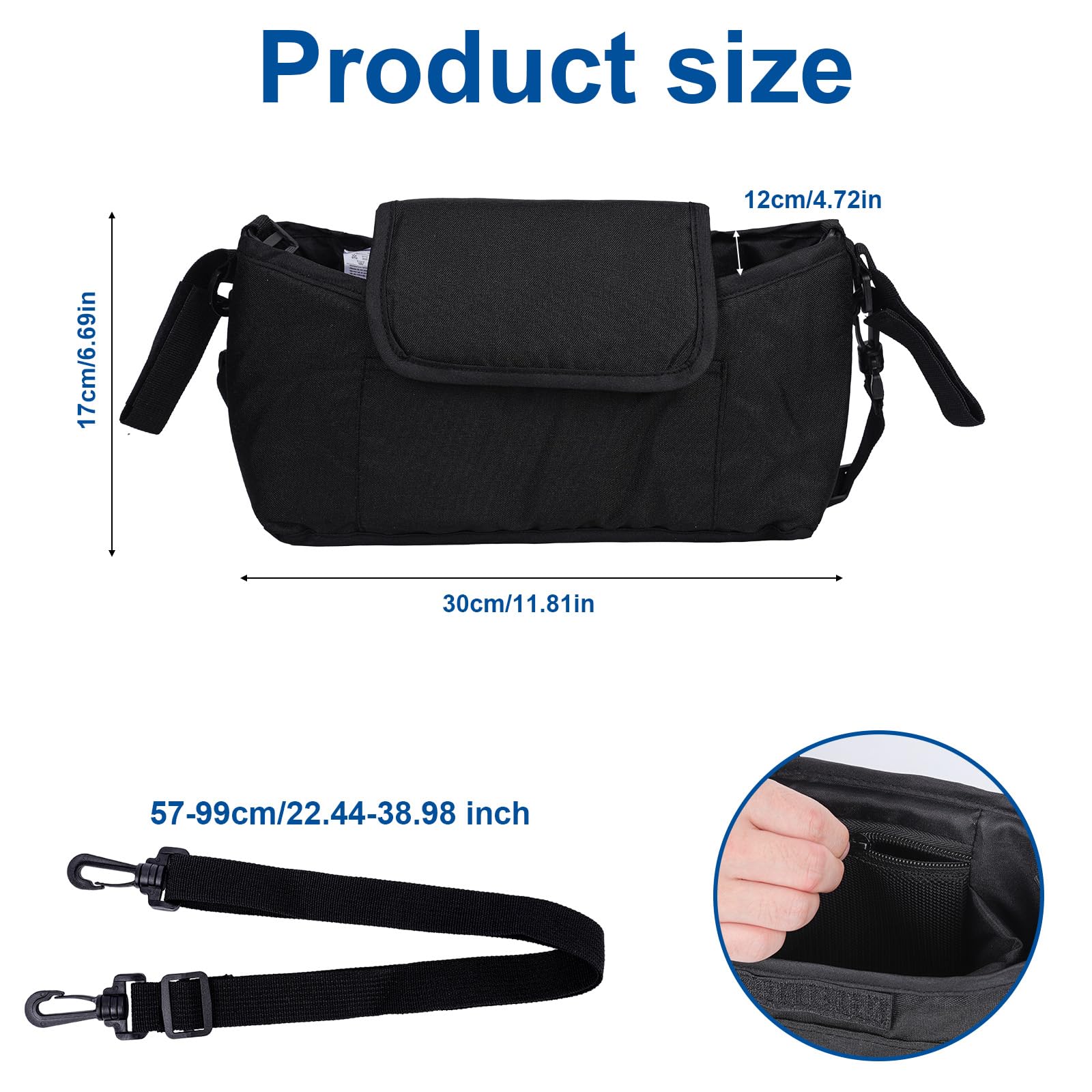 Premium Stroller Organizer with Cup Holder & Large Storage - Universal Fit for Most Strollers - Black Diaper Bag & Essentials Pouch for Baby Strollers | Perfect for Park Outings, Shopping Trips & Daily Walks