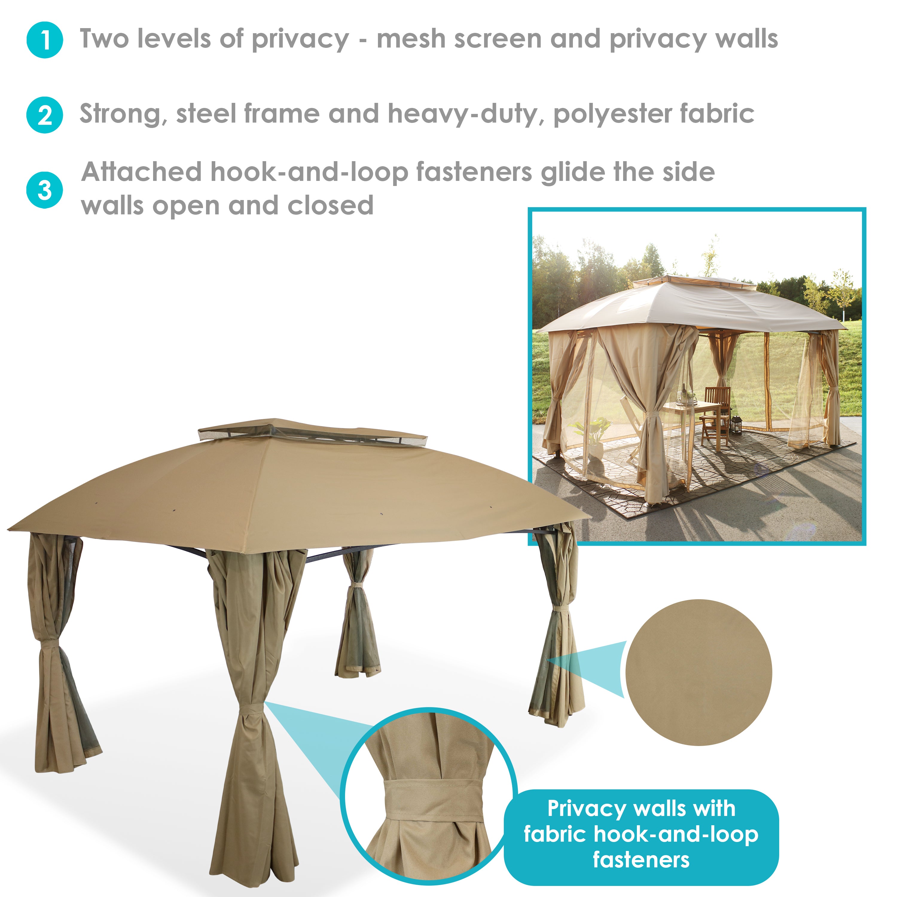 10' x 13' Outdoor Gazebo with Mesh Screens & Privacy Walls - Perfect for Patio, Backyard, and Garden Relaxation
