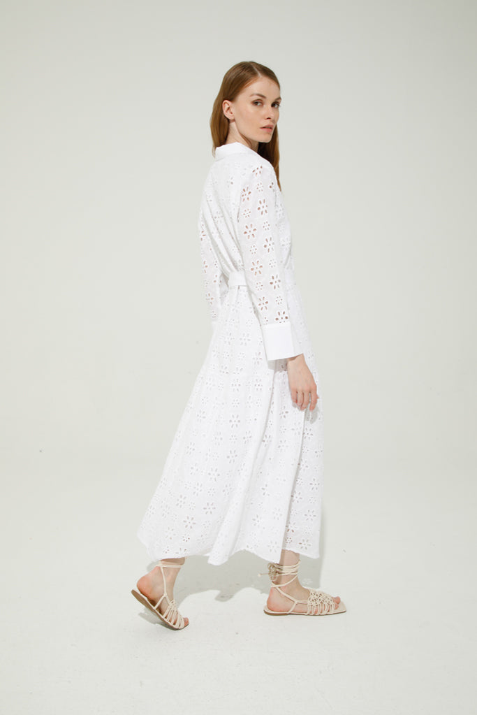 Elysa Broderie Anglaise White Shirt Dress for Women - Elegant Summer Cotton Dress for Office, Date Night & Casual Outings