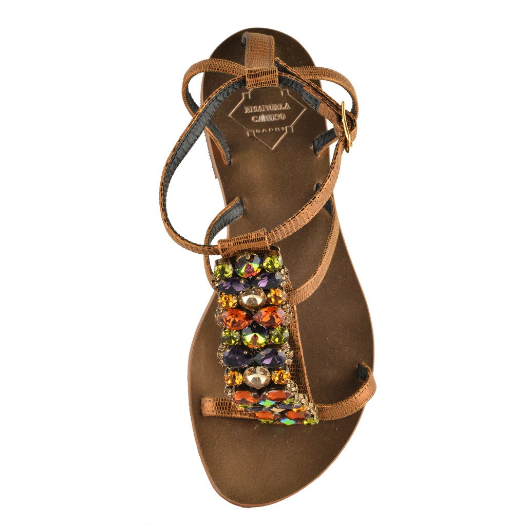 Capri Women's Stone Decorated Flat Sandals - Comfortable Summer Beach Shoes US Size 7 (IT 37) - Perfect for Vacation, Walking & Casual Outings