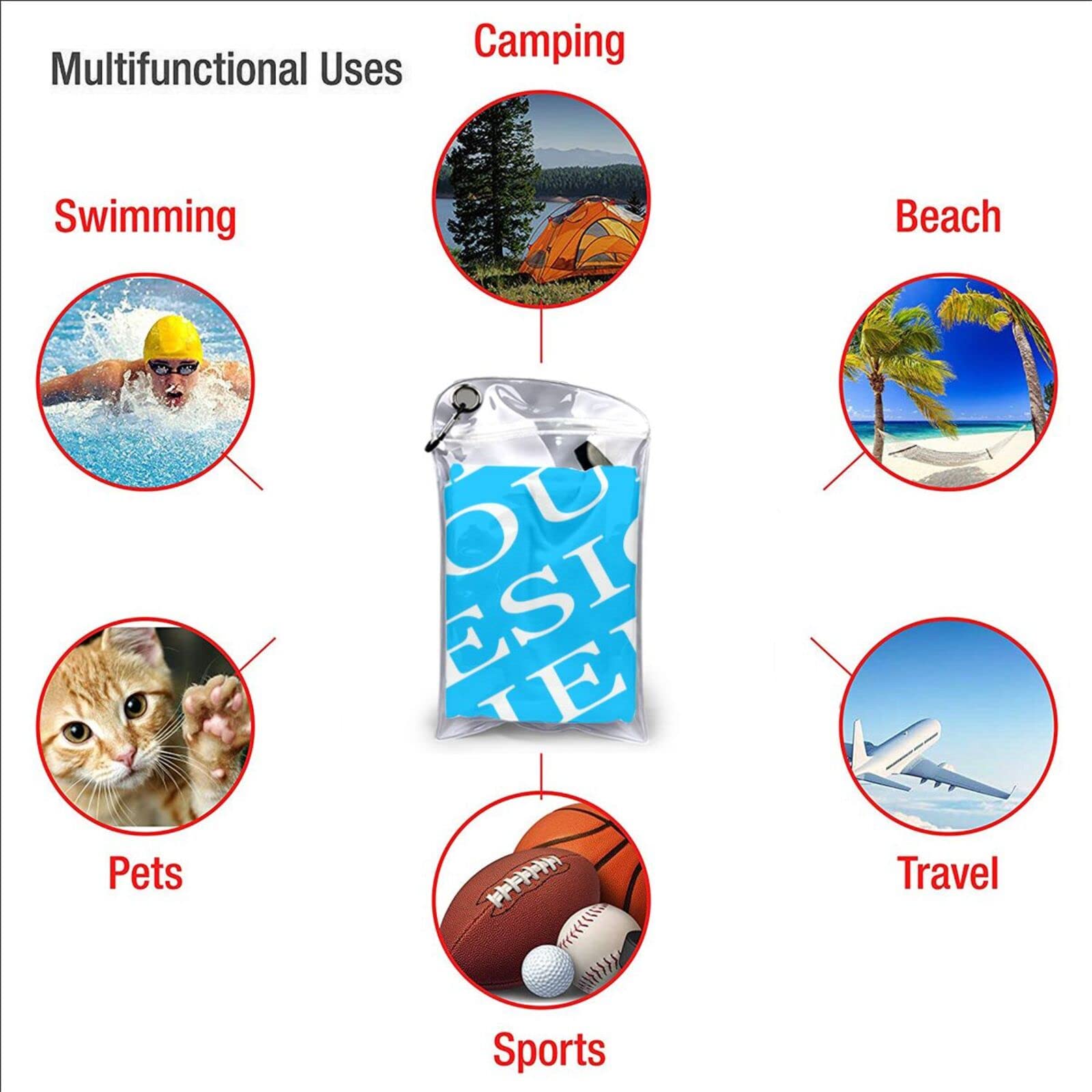 Customizable Sand-Proof Beach Towels - Quick Dry, Packable & Lightweight for Travel, Pool, Yoga & Outdoor Activities