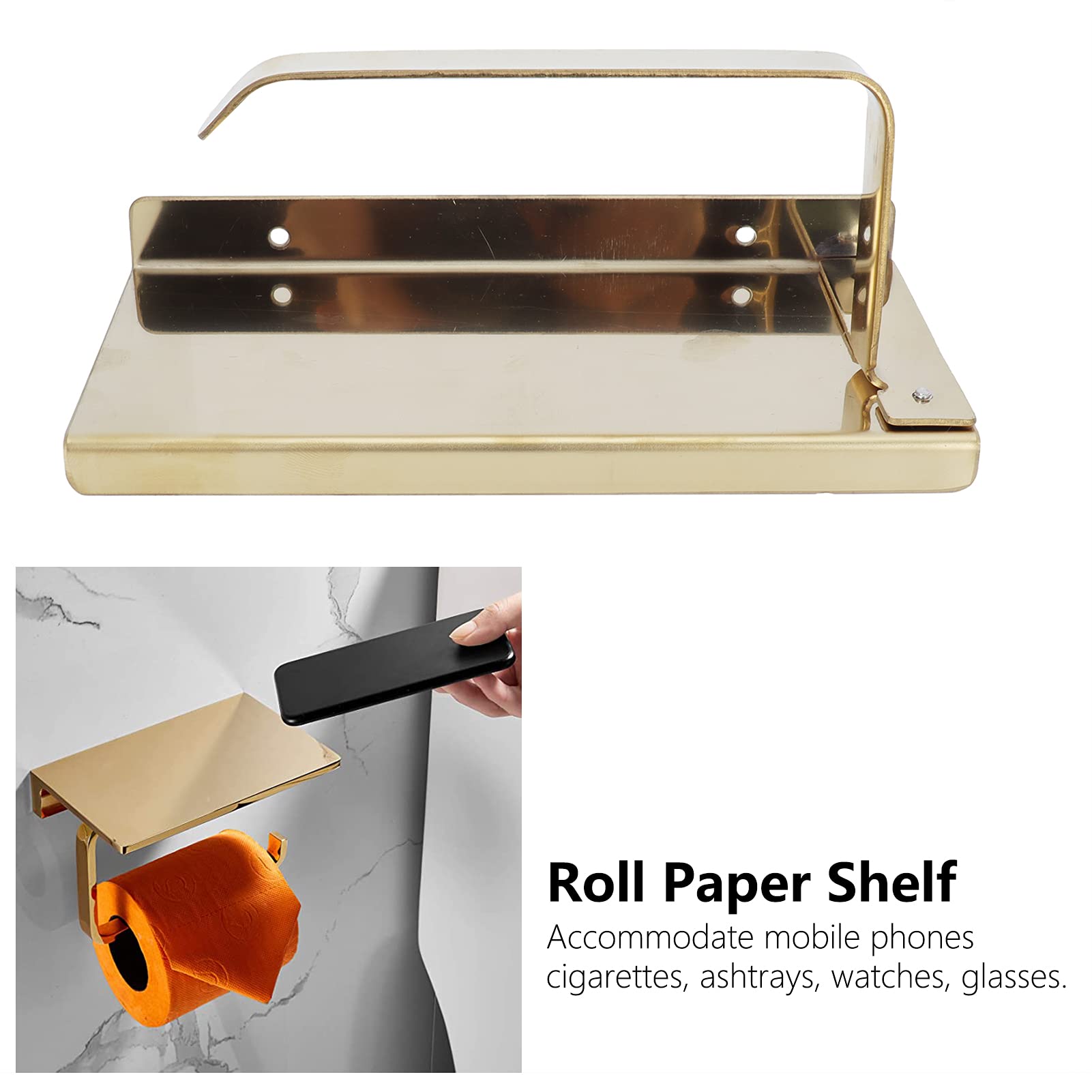 Golden Toilet Paper Holder - Bathroom Tissue Roll Organizer Shelf for Home, Wall-Mounted Space Saving Storage (Perfect for Small Bathrooms & Powder Rooms)