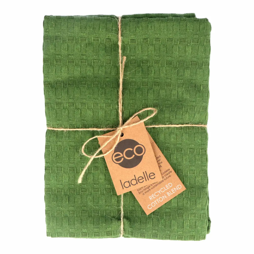 Ladelle Eco-Friendly Recycled Green Kitchen Towels - 2 Pack Set | Sustainable & Absorbent Dish Cloths for Cleaning, Drying & Household Chores
