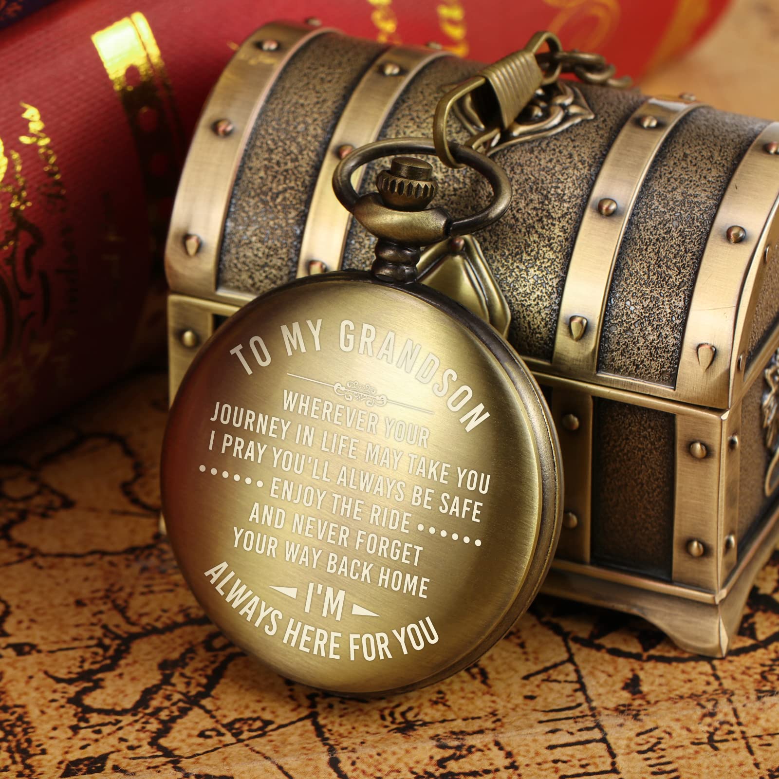 Engraved Men's Pocket Watch - Unique Birthday, Graduation Gift for Grandson, Him & Men | Personalized Keepsake from Grandpa & Grandma | Perfect for Formal Events, Weddings & Special Occasions