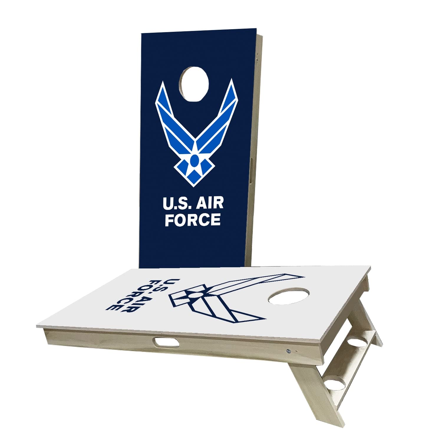 US Air Force Cornhole Game Set - Customizable Size & Accessories - 2 Boards, 8 Bags, Carrying Case - Perfect for Backyard BBQs, Tailgating & Military-Themed Parties
