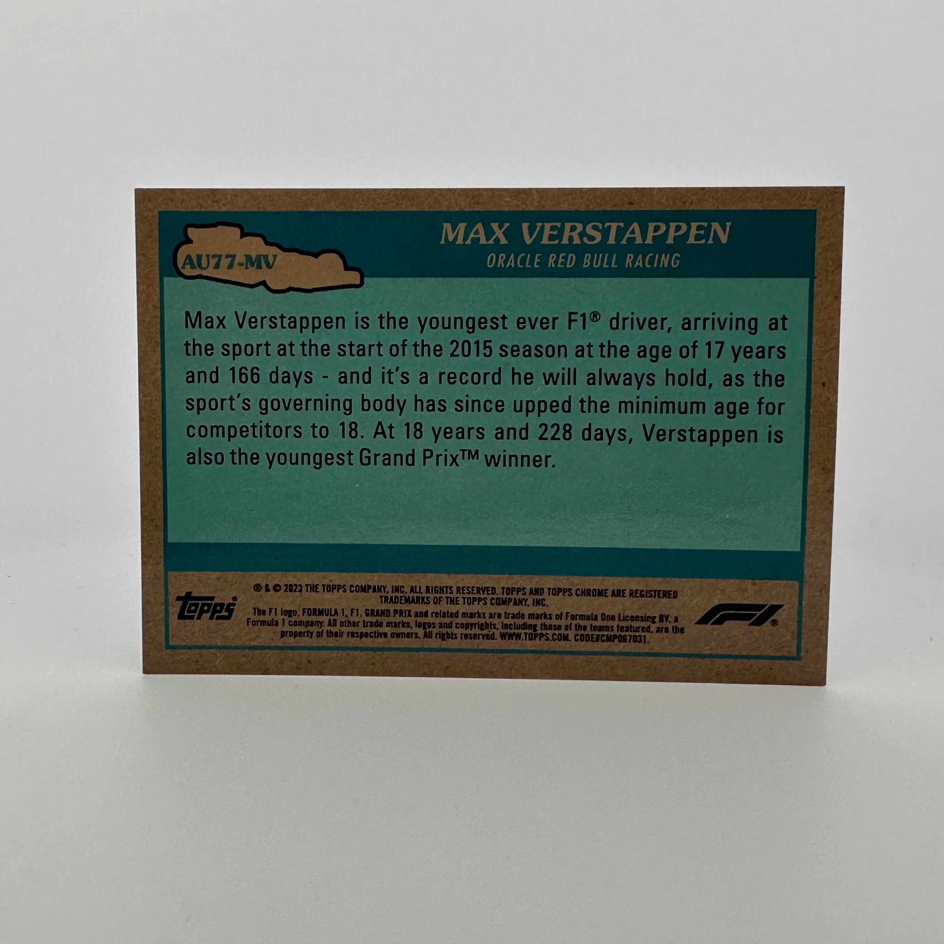 2023 Topps Chrome Max Verstappen #AU77 MV Red 5/5 - Rare Formula 1 Racing Card for Collectors & Fans - Perfect for Display, Trading, and Investment