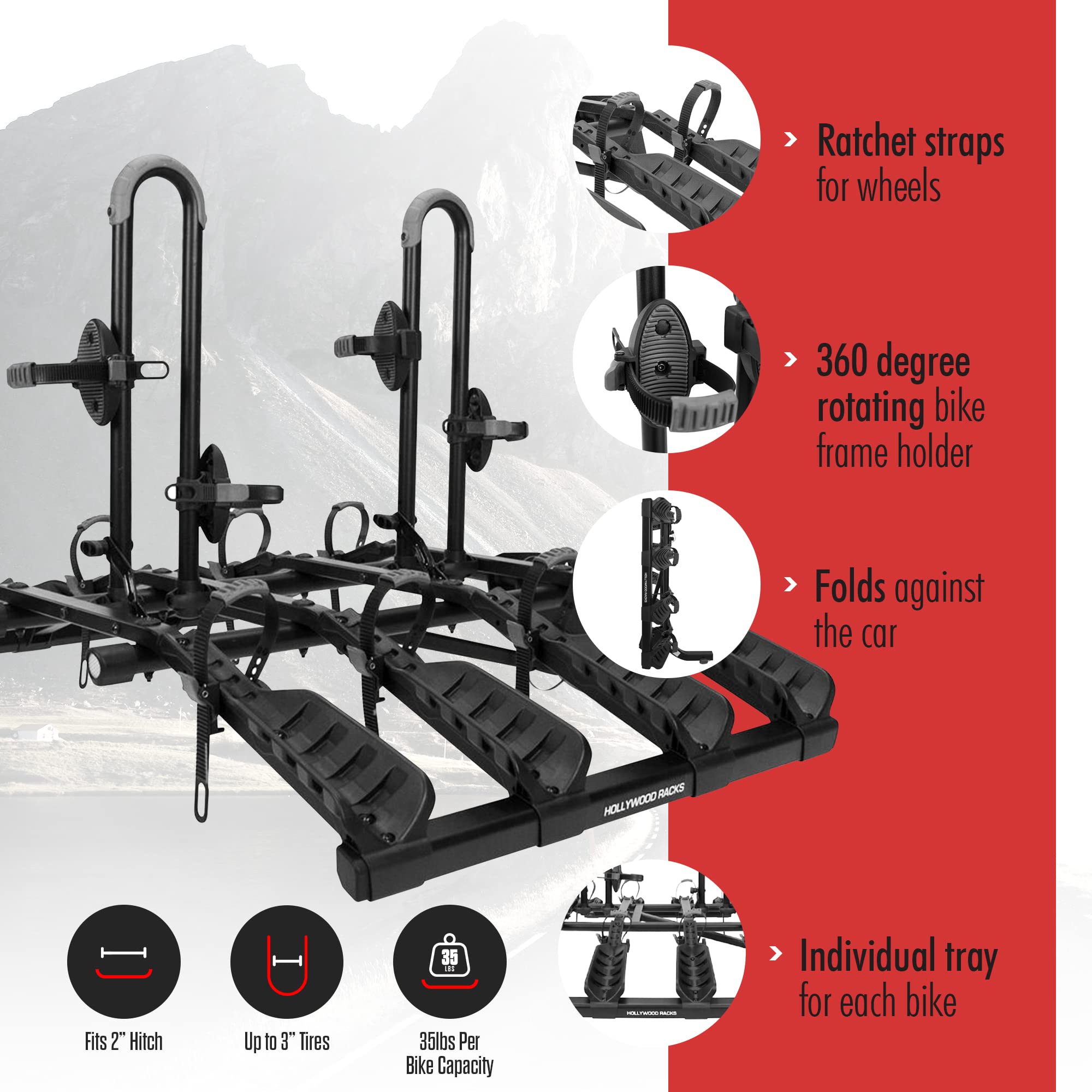 Hollywood Racks Destination 4 Hitch Bike Rack - Lightweight Black Platform Style for Cars - Securely Carries 4 Bikes - Fits Most Bicycle Styles & Sizes - Perfect for Road Trips, Camping & Outdoor Adventures
