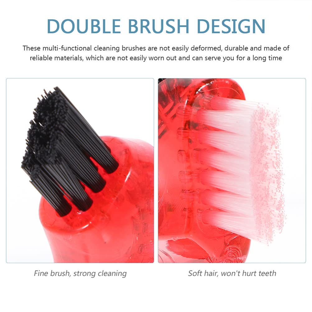GLEAVI 3-Pack Dual Head Denture Toothbrush - Hard Bristles for Deep Cleaning - Portable False Teeth Cleaner (Orange, Red, Green) | Perfect for Travel, Home & Daily Denture Care