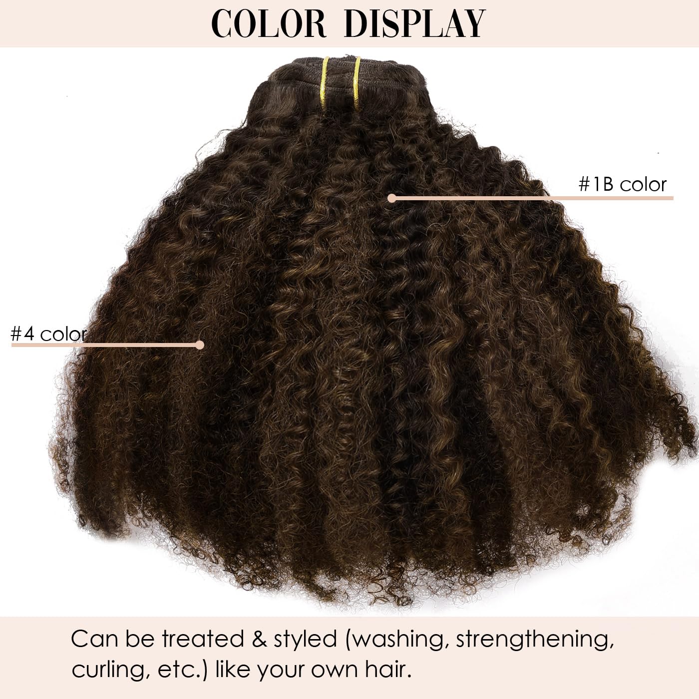 Caliee 20Inch Clip In Human Hair Extensions 4B Afro Kinky Curly - 100% Remy Human Hair Weave for Black Women - Natural Dark Brown Highlighted Thick Hair Extensions | Perfect for Daily Styling, Special Occasions & Protective Hairstyles