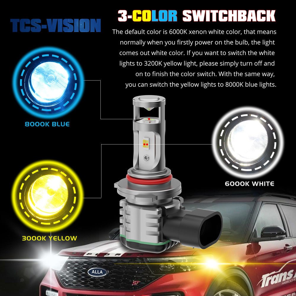 9006 HB4 LED Switchback Bulbs - White, Yellow, Blue Fog Lights for Cars & Trucks | Durable & Bright for Daytime Running & Night Driving