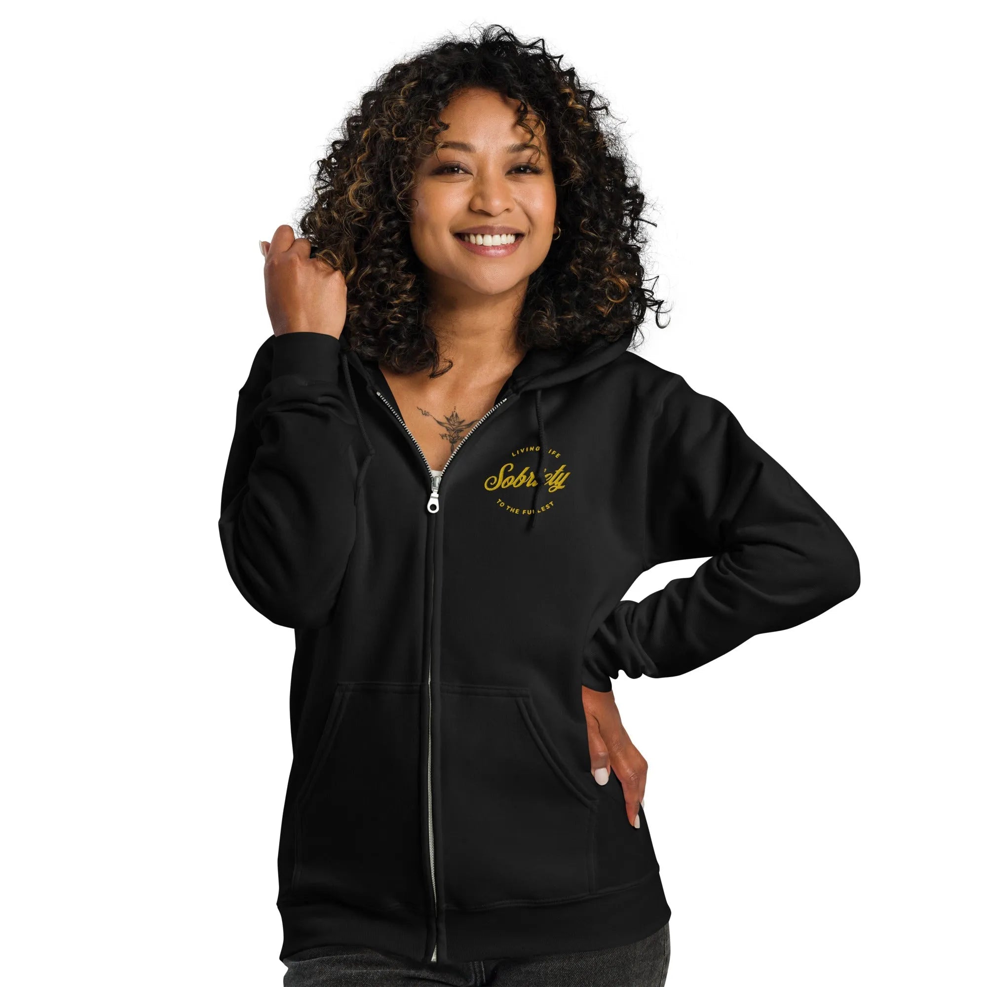 Sobriety Embroidered Zip Hoodie - Stylish & Comfortable for Everyday Wear - Perfect for Casual Outfits, Gym, and Outdoor Activities