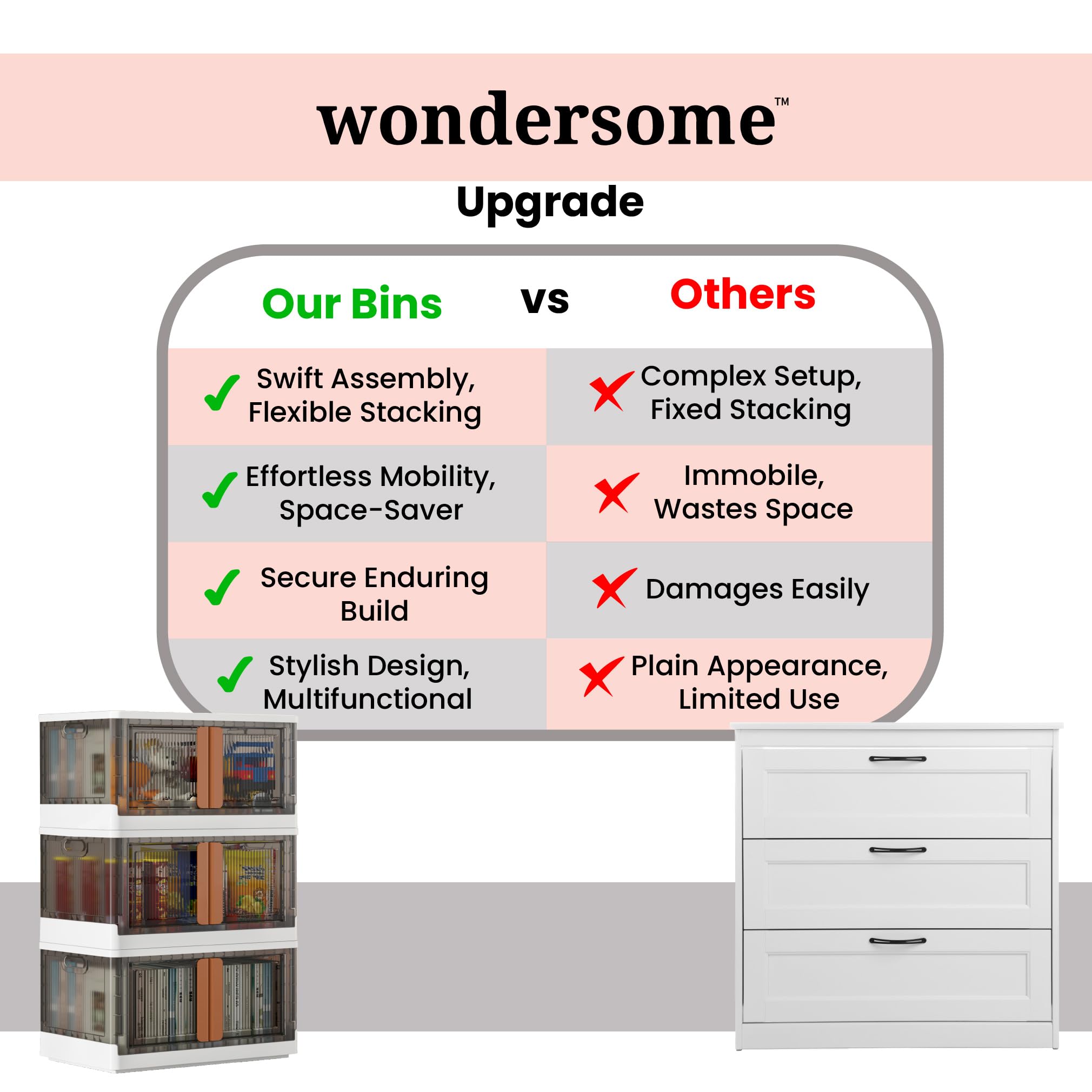 Wondersome Collapsible Storage Bins - 3-Pack Extra Large 19-Gallon/76-Quart Foldable Organizer Bins with Wheels for Clothes, Shoes, Bedroom & Office - Stackable Space Saving Storage Containers - US Brand | Perfect for Closet Organization, Seasonal Storage & Home Decluttering