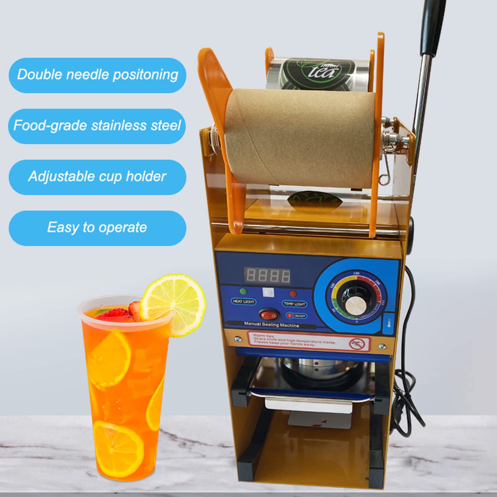 Manual Cup Sealer for PE/PP Cups - Bubble Tea Sealing Machine for 170mm Height, φ95mm & φ90mm Cups (110V) - Perfect for Bubble Tea Shops, Coffee Stands, and Drink Businesses