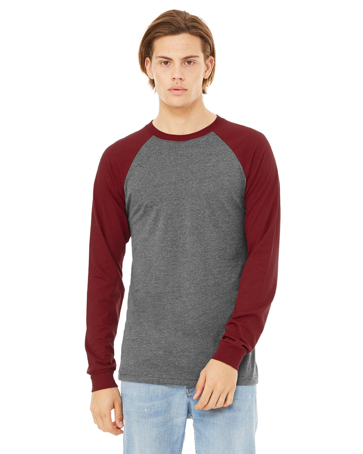 Bella + Canvas 3000C Men's Jersey Long Sleeve Baseball T-Shirt - Soft Cotton Crewneck Tee for Casual Wear, Sports & Team Uniforms
