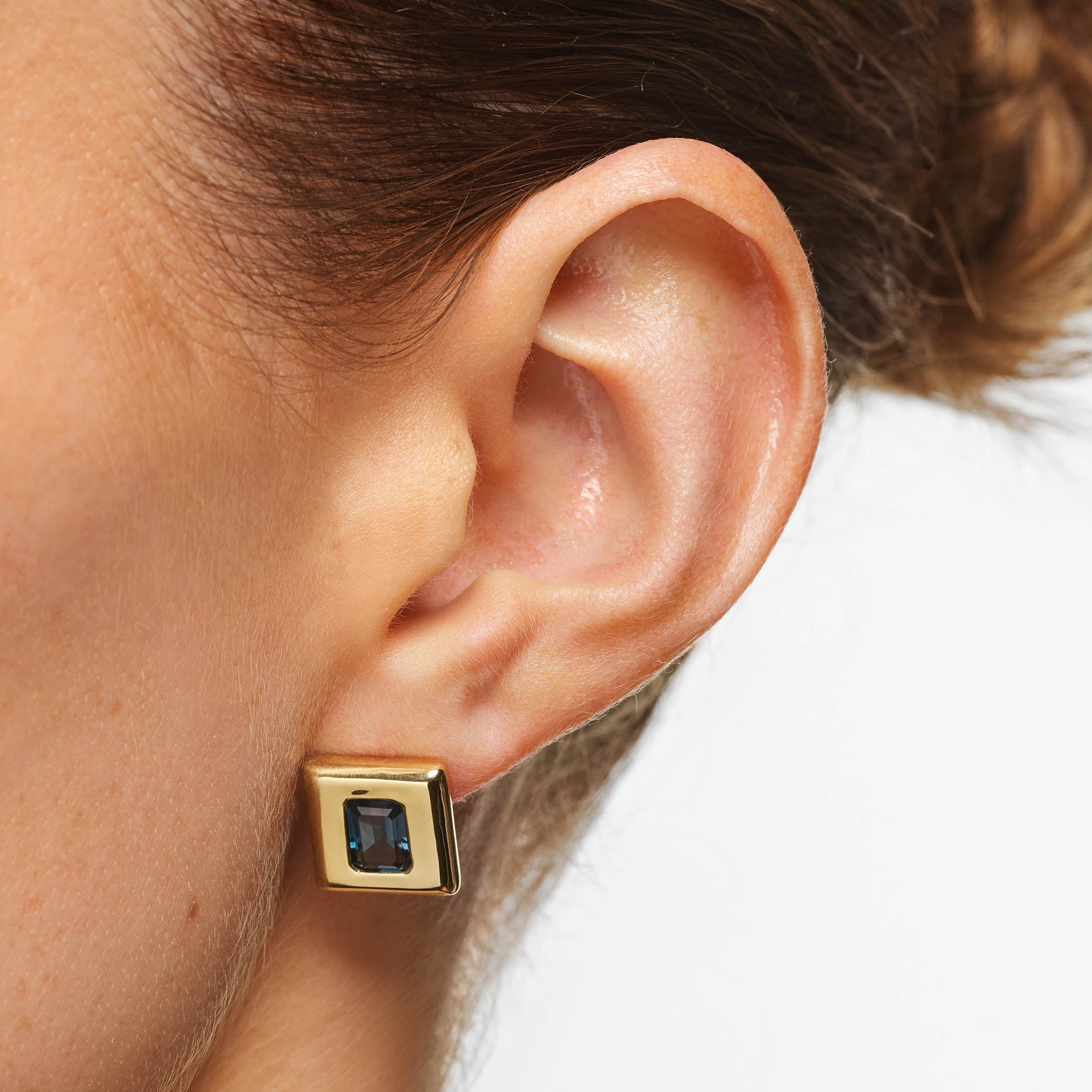 Blue Topaz Square Statement Earrings in Gold - Elegant Dangle Earrings for Women, Perfect for Weddings, Parties & Special Occasions