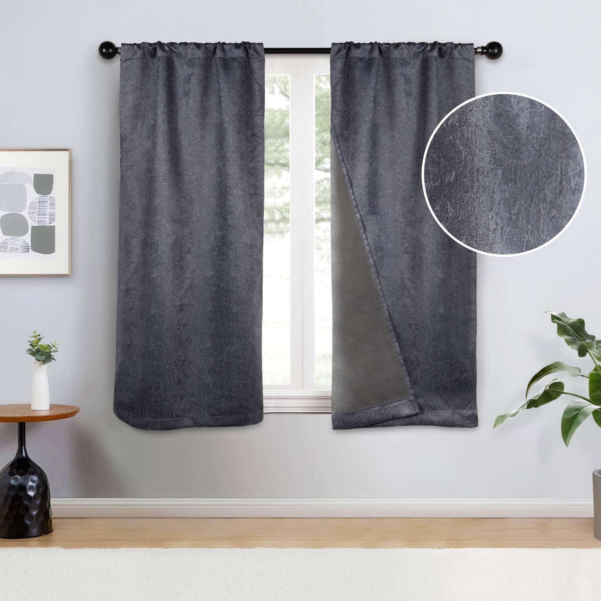 Senna Textured Blackout Curtains - Set of 2 Panels for Bedroom & Living Room - Noise Reducing & Light Blocking Window Drapes