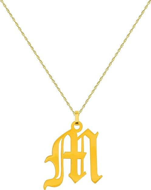 14K Authentic Gold Old English Pendant Necklace for Men & Women - Elegant Vintage Jewelry Gift for Birthday, Anniversary & Special Occasions