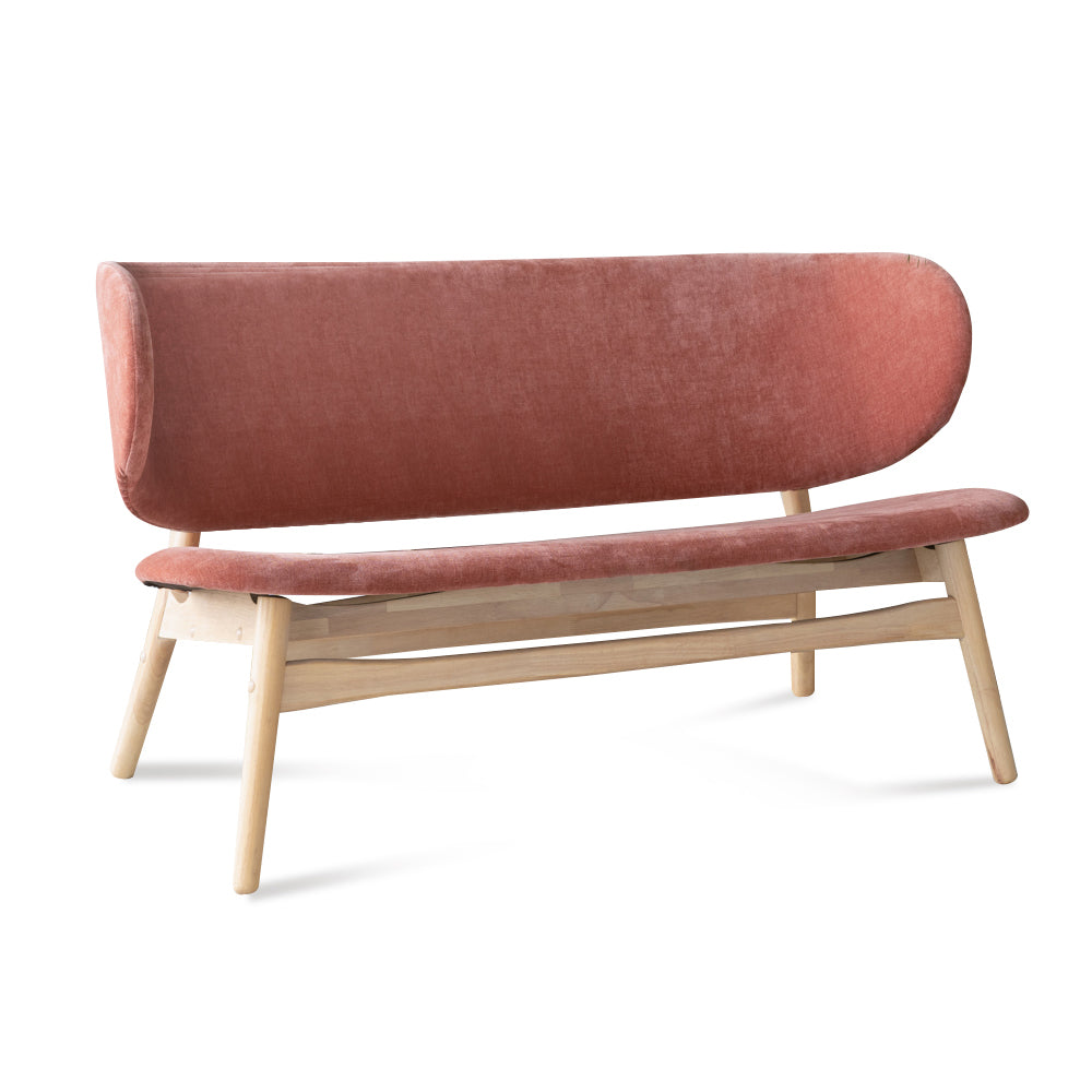 POLARA 2 Seater Lounge Chair - Modern Oak Wood Frame with Salmon Fabric - Perfect for Living Room, Patio or Office Relaxation