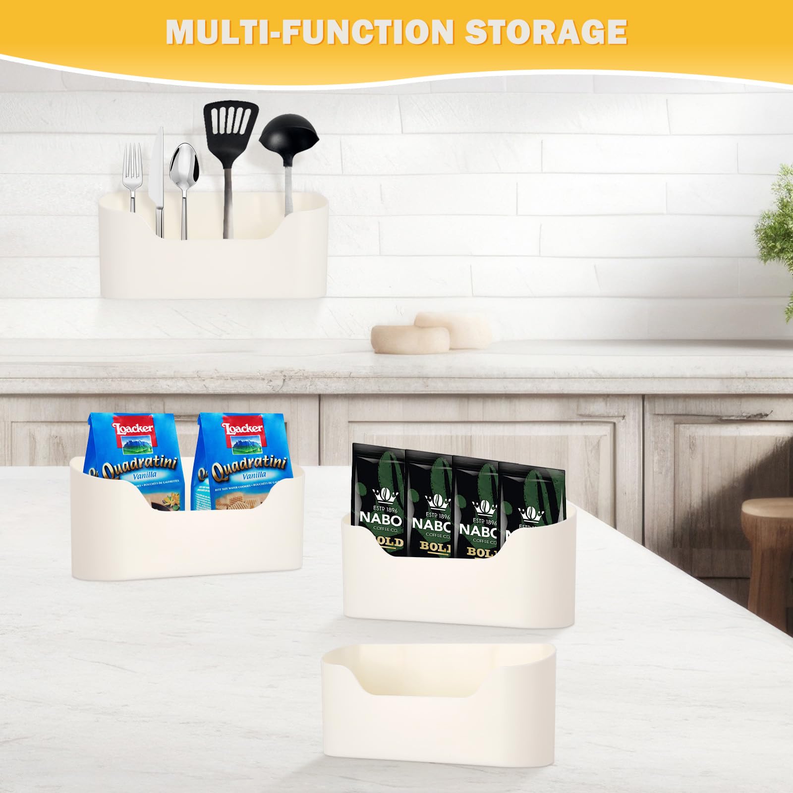 FACULX 4 Pack Wall Mounted Cabinet Door Organizer with 6 Hooks - No Drill Lid Holder for Food Storage Containers - Space Saving Organizer for Kitchen Pantry, RV, Bathroom & Closet (Perfect for Pots, Pans & Utensils)