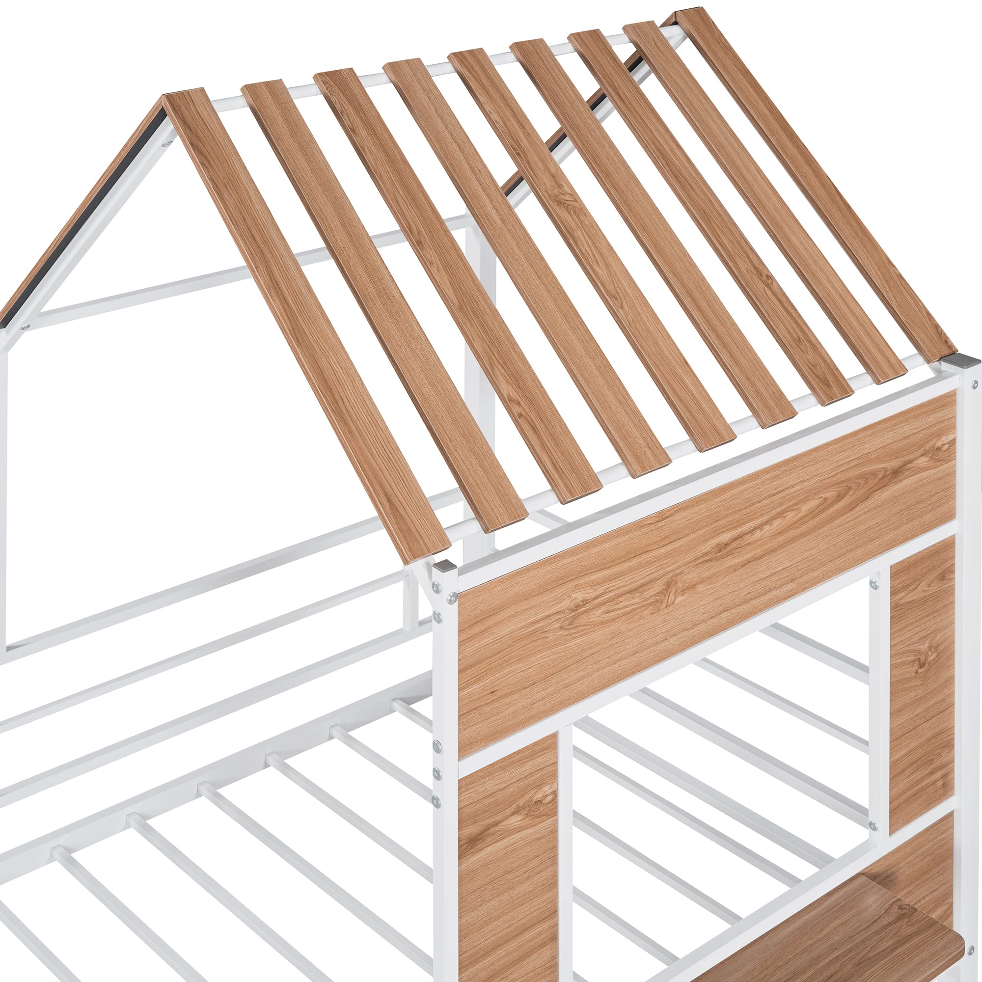 **Rhomtree Twin Size Metal Loft Tent Bed Frame with Roof, Window, Guardrail & Ladder - White Kids Playhouse Bed for Nursery, Bedroom & Playroom - Fun & Safe Sleeping & Play Space for Toddlers & Children**