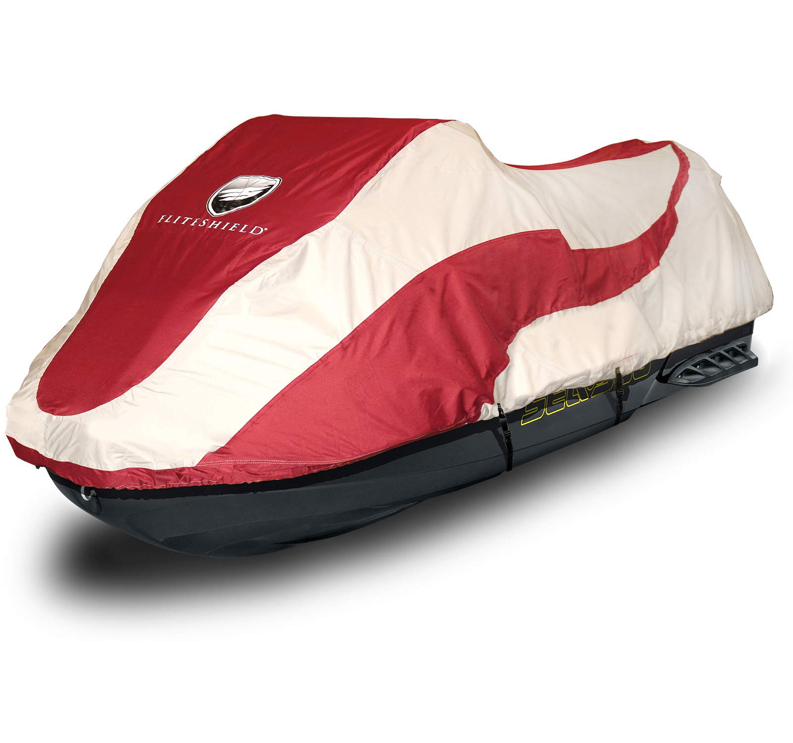 Waterproof Jet Ski Cover for Sea Doo Fish PRO 155 & 170 (2019-2025) - Heavy Duty Trailerable Boat Cover in Red/Grey - Perfect for Outdoor Storage & Transport Protection