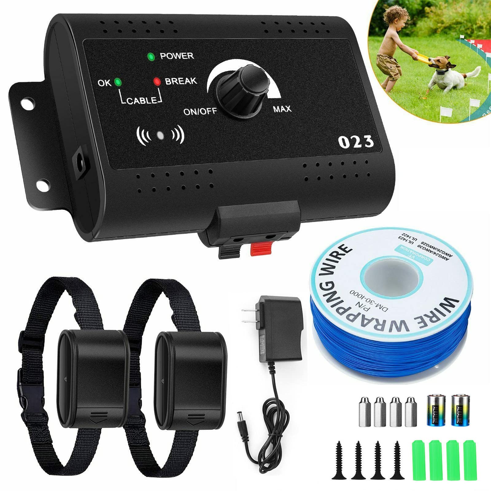 Electric Dog Fence System - Waterproof & Rechargeable In-Ground/Aboveground Pet Containment with Shock & Tone Correction | 1500ft Boundary for 1-3 Dogs | Perfect for Yard Security & Dog Training