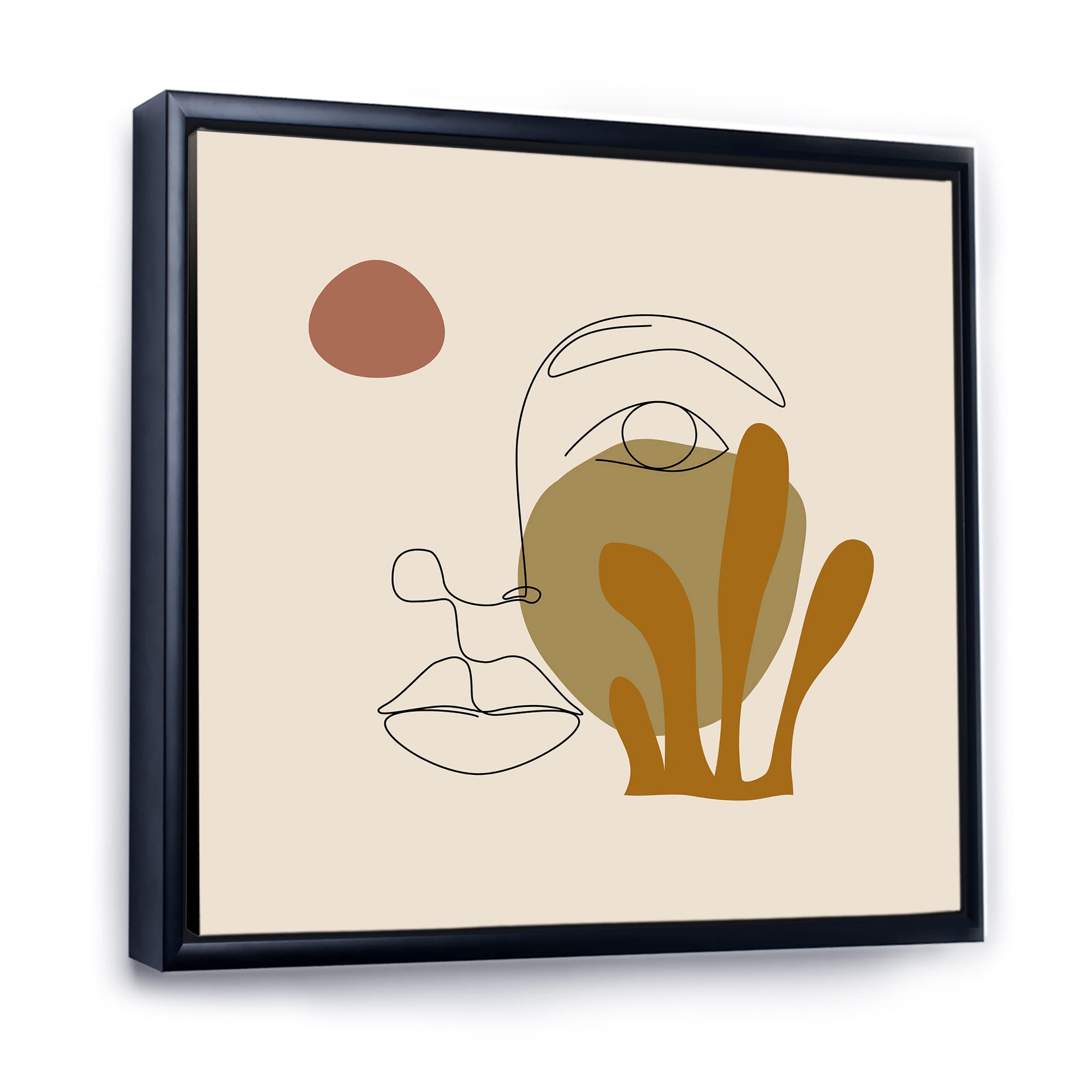 One Line Art Portrait of Woman in Terracotta Tones - Modern Framed Canvas Wall Art Print - Perfect for Living Room, Bedroom & Office Decor