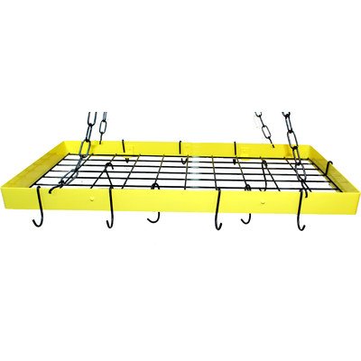 Stainless Steel Rectangle Ceiling Mount Pot Rack with Grid - Yellow Lemon & Black Kitchen Organizer for Hanging Cookware, Pans & Utensils | Perfect for Small Kitchens, Restaurants & Commercial Use