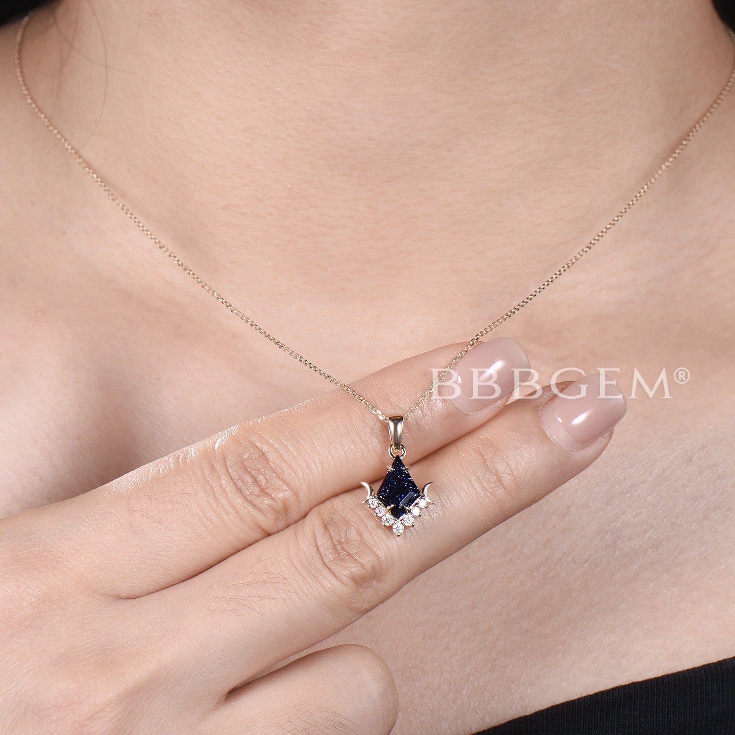 Galaxy Blue Sandstone Necklace with Moon Cluster Diamond Pendant - Spiritual Healing Jewelry for Meditation, Yoga & Energy Balancing