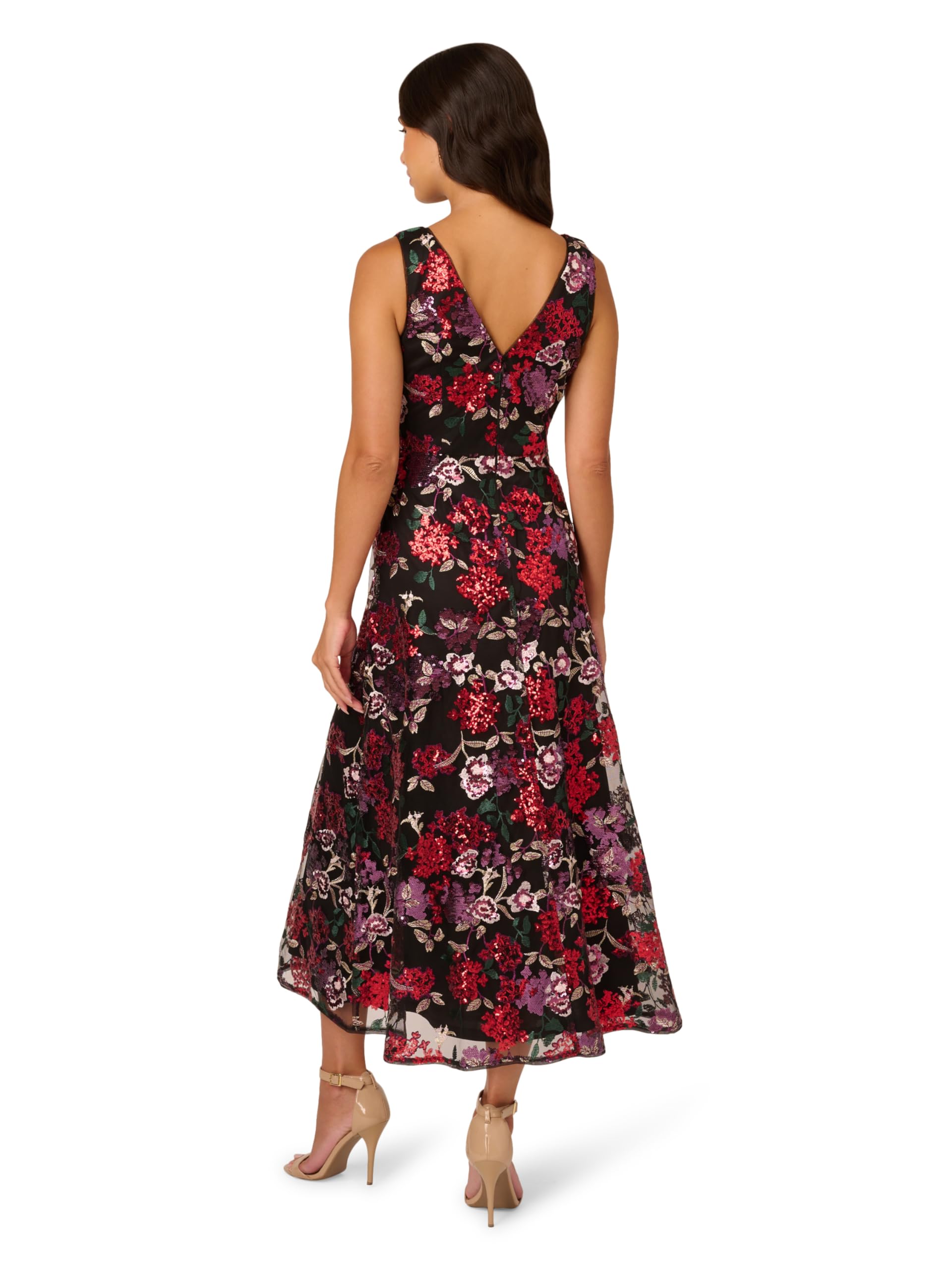 Adrianna Papell Women's Floral Sequin Ankle Length Party Dress - Elegant Cocktail & Evening Gown for Weddings, Galas, and Special Occasions