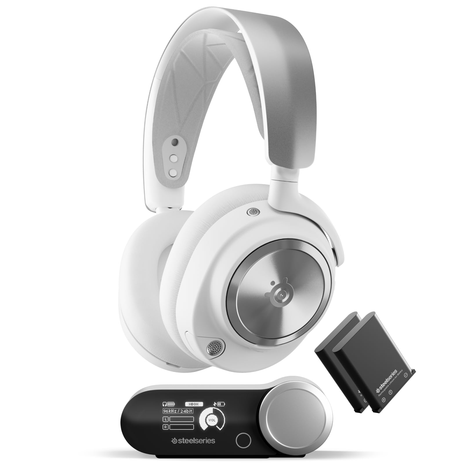 SteelSeries Arctis Nova Pro Wireless Gaming Headset with Active Noise Cancellation - Multi-Platform Compatible (PC, PS5, PS4, Nintendo Switch, Mobile) - White - Premium Sound for Competitive Gaming & Streaming