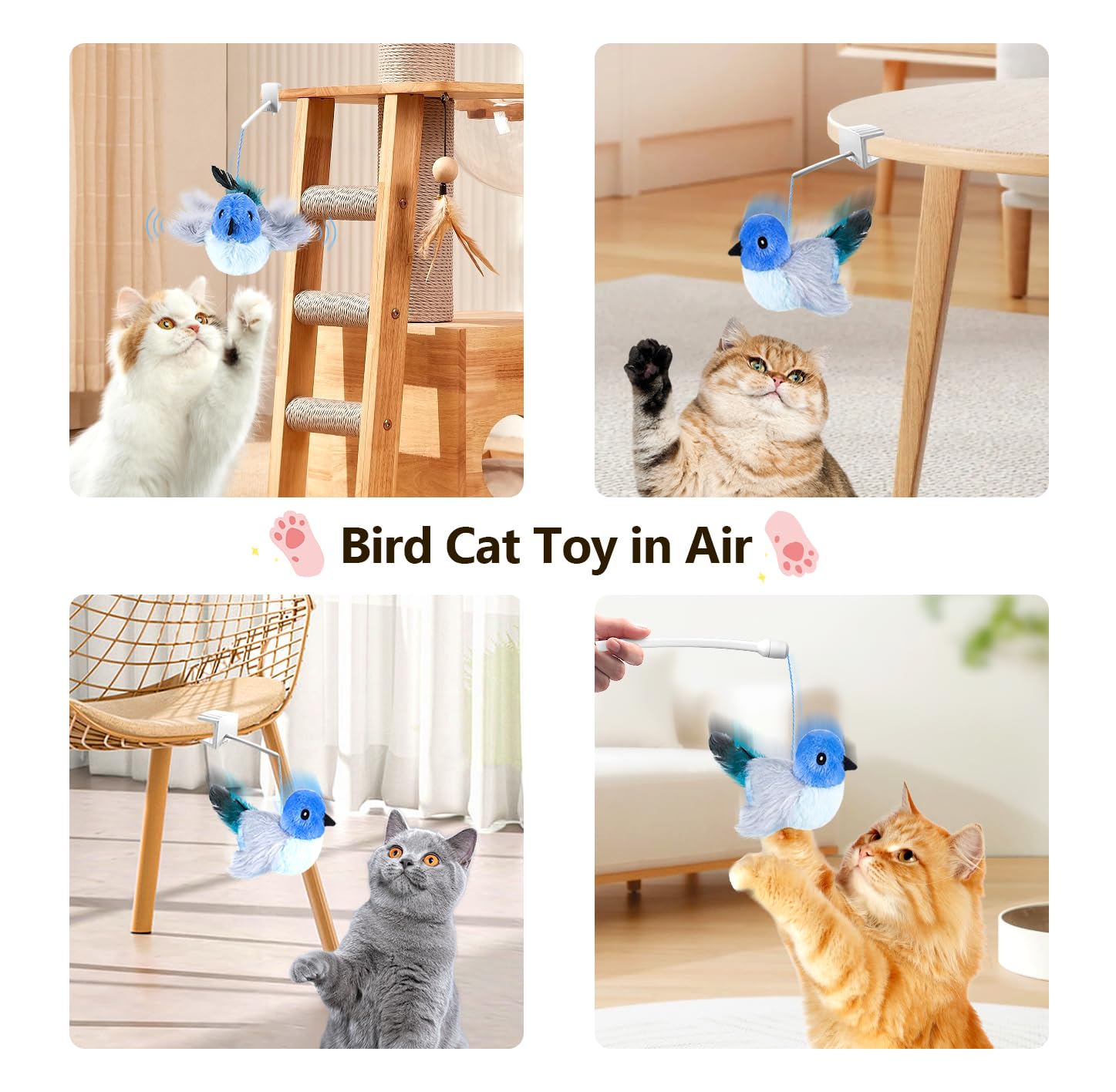 Migipaws Interactive Cat Toys with Catnip - Lifelike Robin Flying Flapping Bird Toy with Feathers & Elastic String, Automatic Chirping Kitten Toys for Indoor Cats - Rechargeable (Blue) | Perfect for Solo Play, Exercise & Stimulation