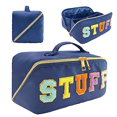 Blue nylon makeup bag