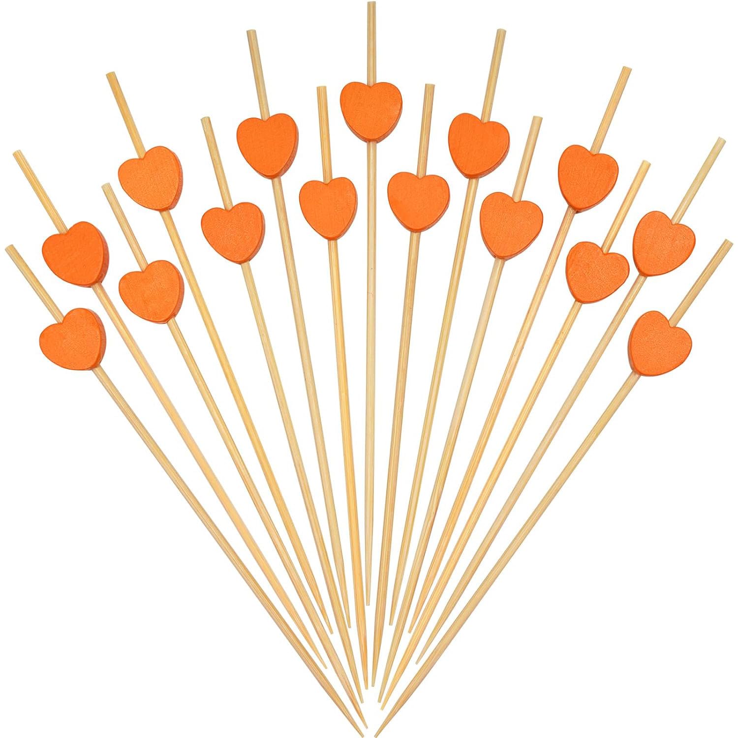 Orange Heart Cocktail Picks - 100pcs Decorative Toothpicks for Appetizers, Fruits, Sandwiches & Finger Foods - Perfect for Parties, Weddings & Cocktail Garnishes