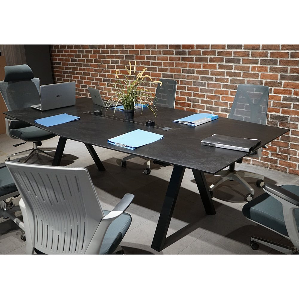 Premium DOLAN 2.4M Boardroom Meeting Table - Black Concrete Finish for Professional Office & Conference Room Settings