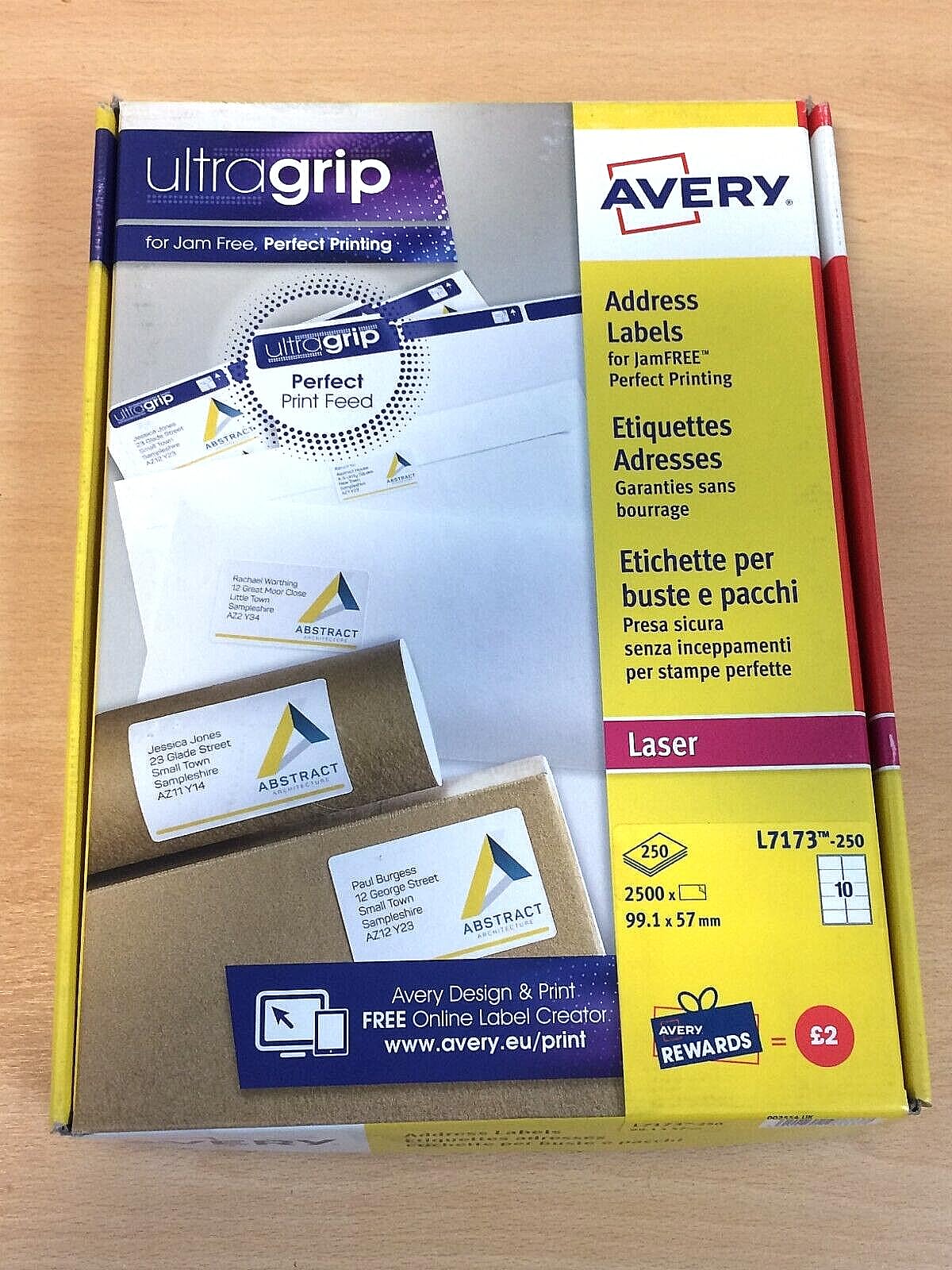 Avery Self Adhesive Address Labels for Laser Printers - 10 Labels per A4 Sheet, 2500 White Mailing Labels (L7173) - Perfect for Shipping, Office Organization & Bulk Mailing