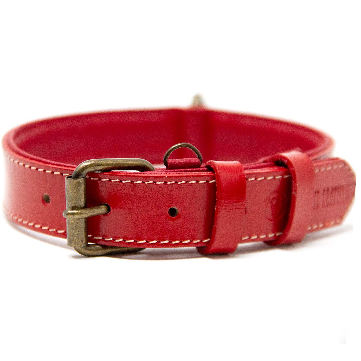 Premium Full Grain Leather Dog Collar for Medium Dogs - Padded Comfort Design, Adjustable & Durable (Red, Medium) | Perfect for Daily Walks, Training & Outdoor Adventures