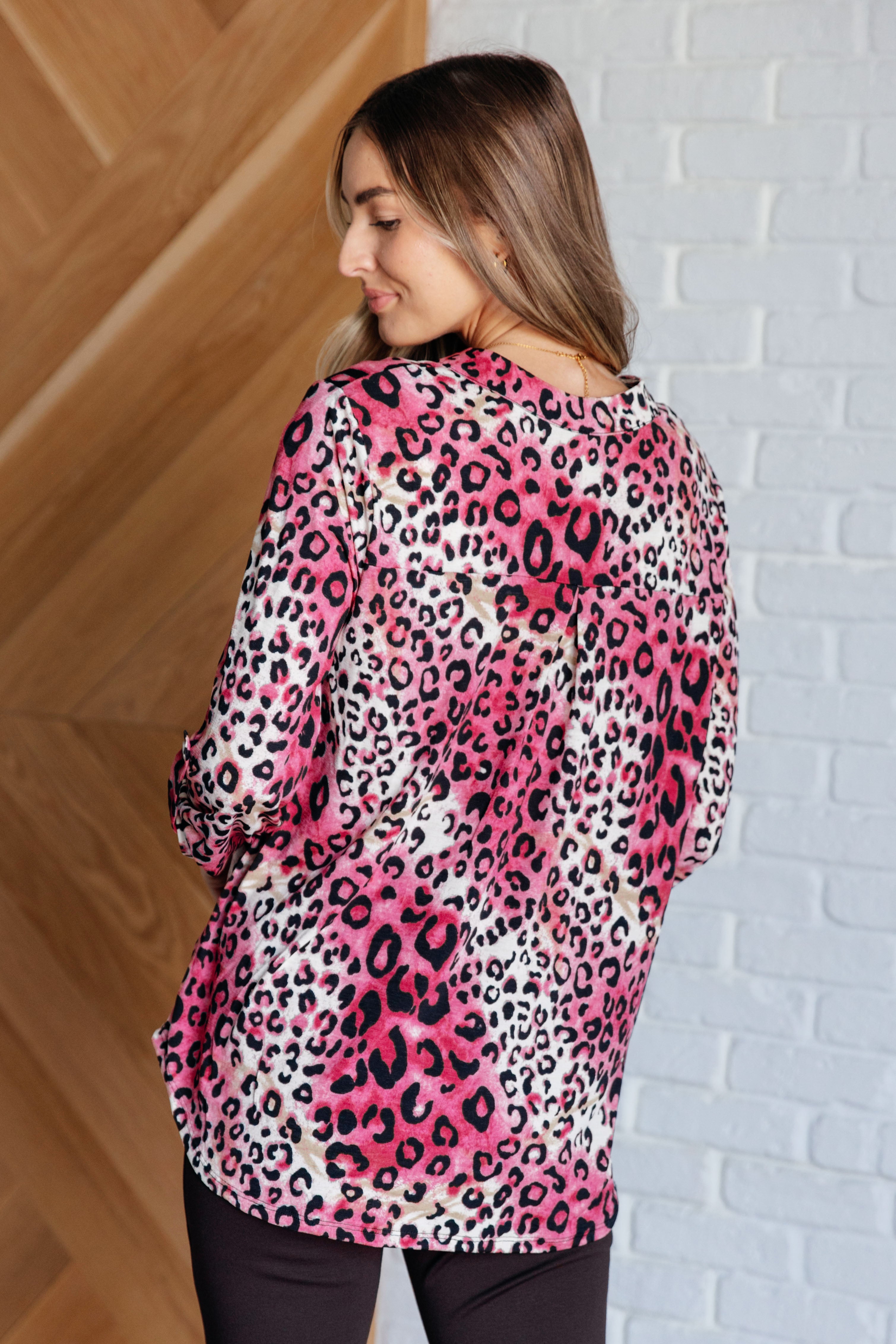 Lizzy Top Women's Blouse in Mauve & Taupe Animal Print - Stylish Boho Chic Shirt for Casual Outings & Date Nights