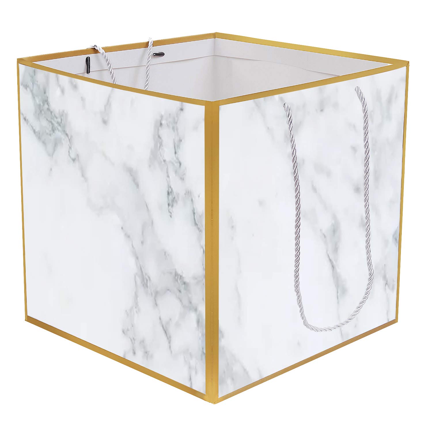Premium Extra Large Marble Print Gift Bag - 11.8 Inch Square Reusable Wedding & Birthday Gift Bags (White) - Perfect for Bridal Showers, Baby Showers, and Luxury Gift Packaging