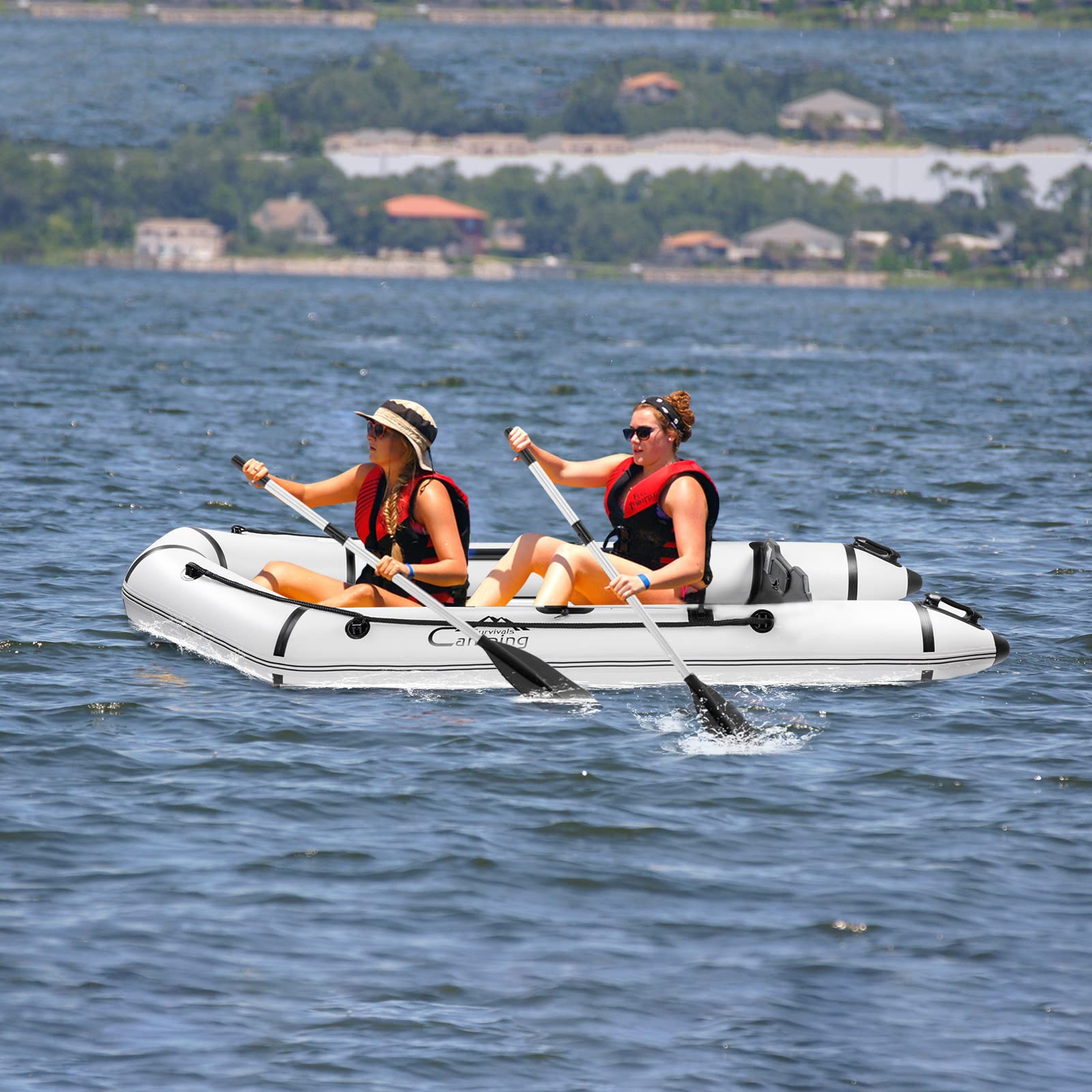 2 Person Inflatable Boat with Foot Pump & Paddle - Portable Fishing Raft Kayak for Adults | US Stock | Perfect for Lakes, Rivers & Coastal Fishing Trips
