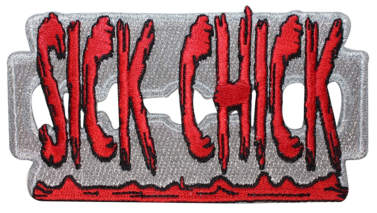 Sick Chick Bloody Razor Blade Embroidered Iron-On Patch | Halloween Costume Accessory | DIY Gothic Clothing Decoration | Punk Jacket & Backpack Embellishment