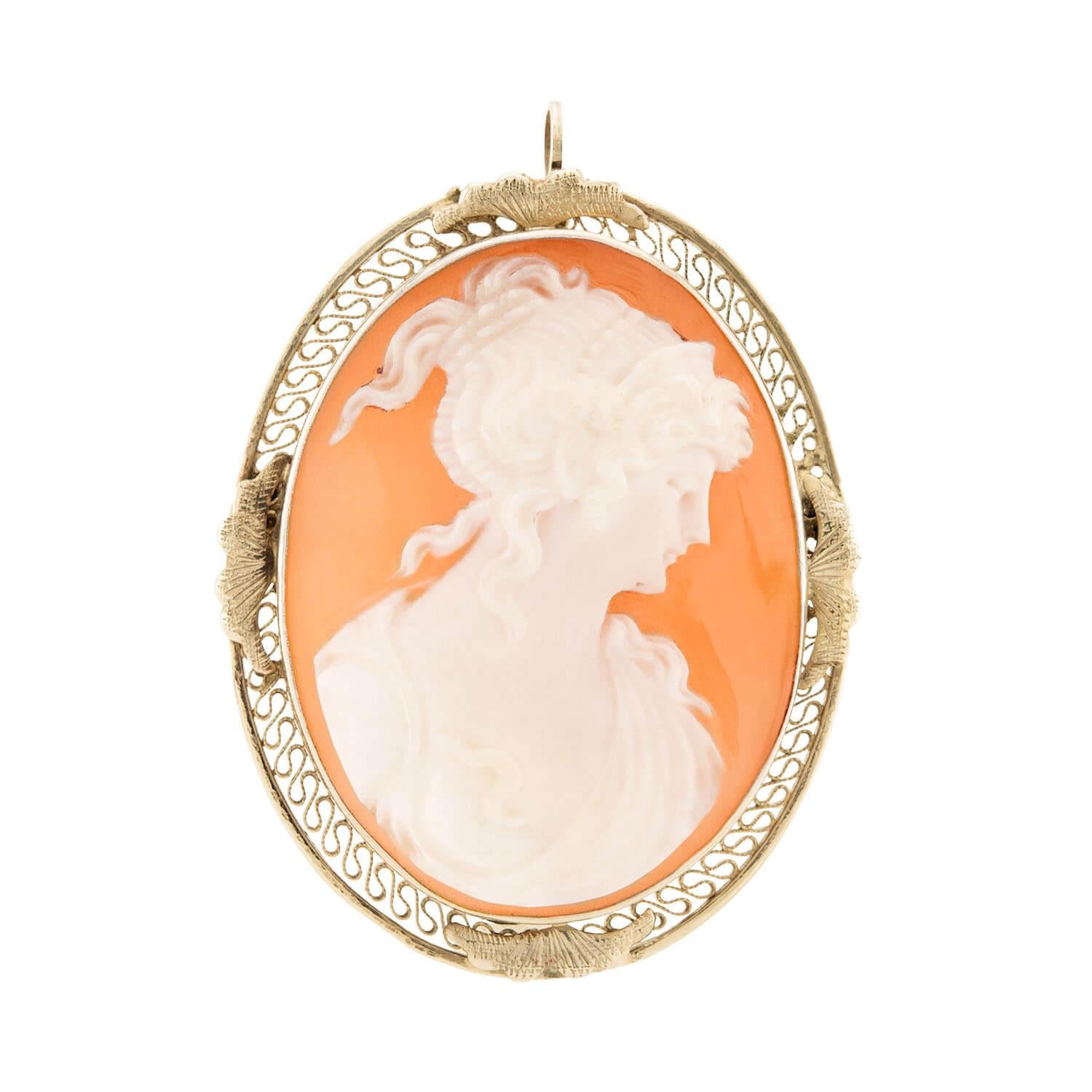 Antique Victorian 14K Gold Shell Cameo Pin & Pendant - Elegant Brooch & Necklace for Women, Perfect for Weddings, Vintage Fashion & Collectors