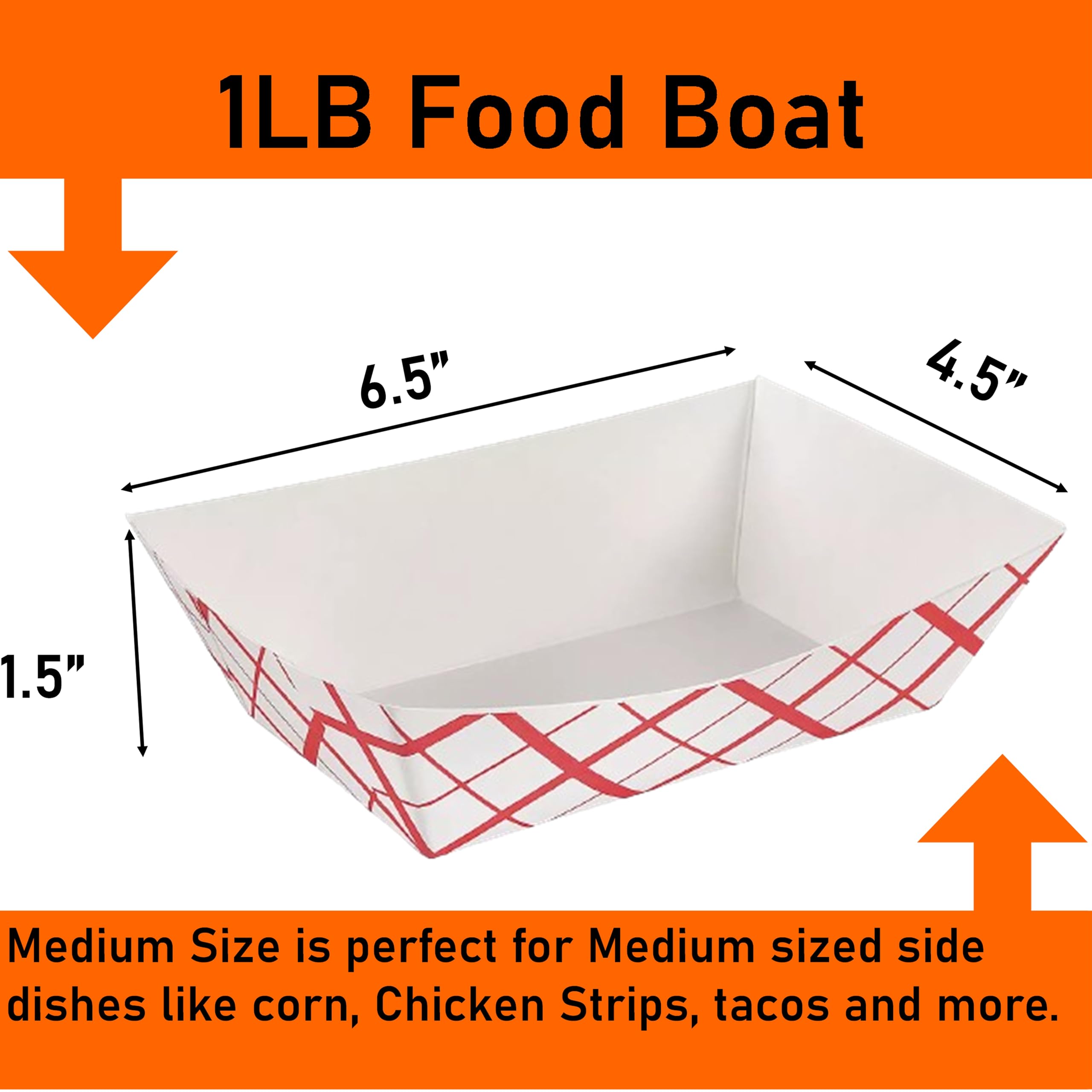 Red & White Checkered Paper Food Trays - 100 Pack Disposable Serving Boats for Snacks, Condiments & Concession Food | Grease Resistant & Recyclable Small (1LB) Paper Plates | Perfect for Picnics, Parties, Food Trucks & Movie Theater Concessions