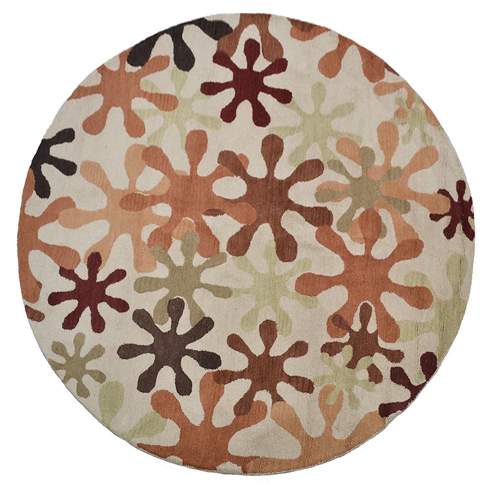 Hand Tufted Wool Eco-Friendly Round Area Rug 8'x8' - Cream Modern High Pile Thick Non-Slip Handmade Carpet for Living Room & Bedroom | Soft Contemporary Design for Cozy Home Decor (K00699)